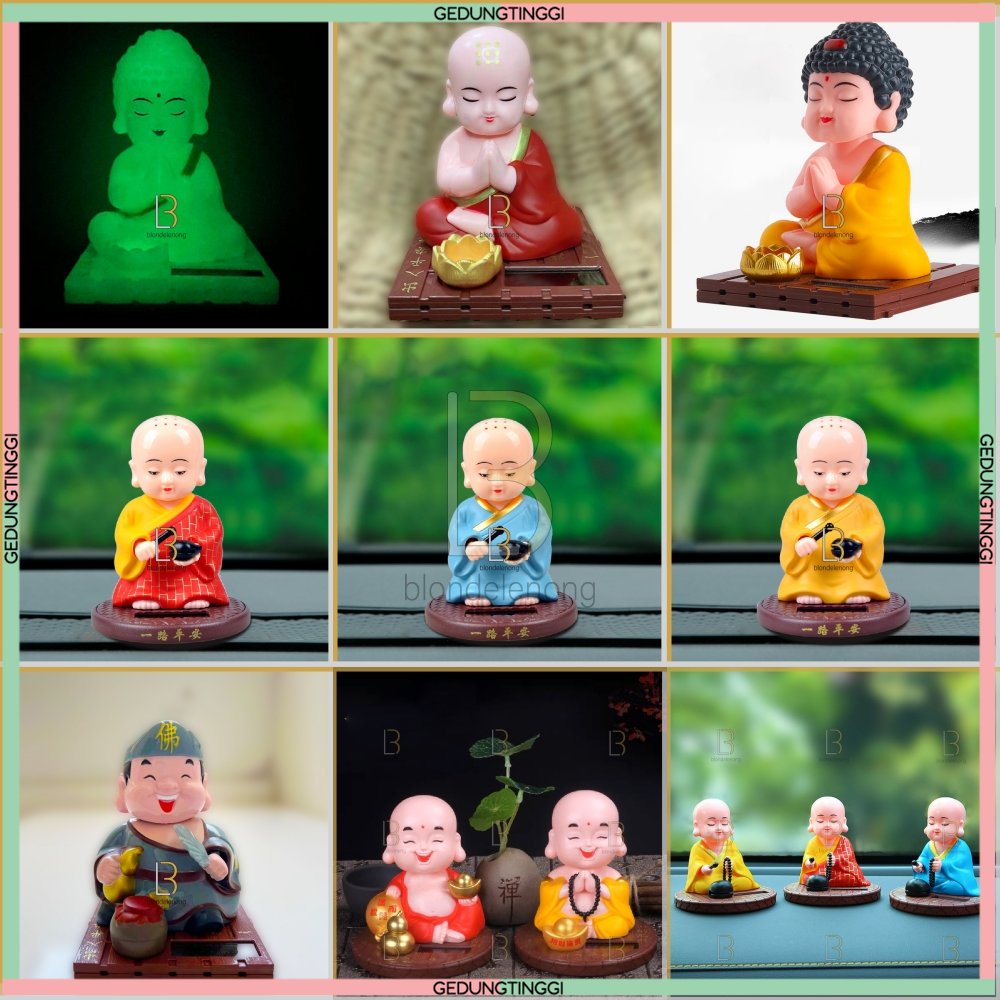 Patung Pajangan Hiasan Biksu Monk Buddha Budha Gerak Goyang Dashboard Mobil Solar Cahaya Radio Lagu Audio Tape Musik Music Player Altar Doa Sembahyang Sembayang Meditasi Matra Buddha Budha Liam Keng Da Bei Zhouw Tapeicou Tai Pe Chouw Amitofo Baterai Batre