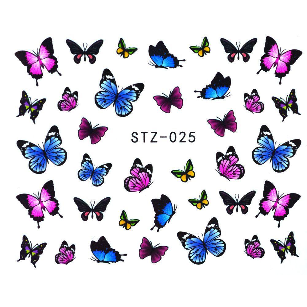 Agustina Nail Art 3D Full Wrap 30lembar Air Decals DIY Colorful Fashion Transfer Butterfly