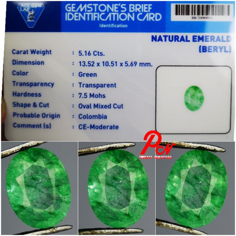 [BAYAR DITEMPAT] Natural Zamrud Colombia 5.16ct Plus Memo Acc Gems Lab
