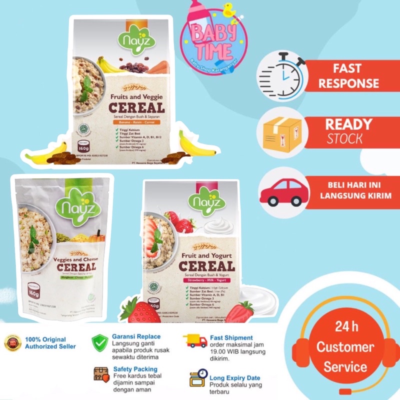 Nayz Cereal Veggies &amp; Cheese/  Strawberry &amp; Yogurt /  Banana and Raisin mpasi bayi organik 160gr