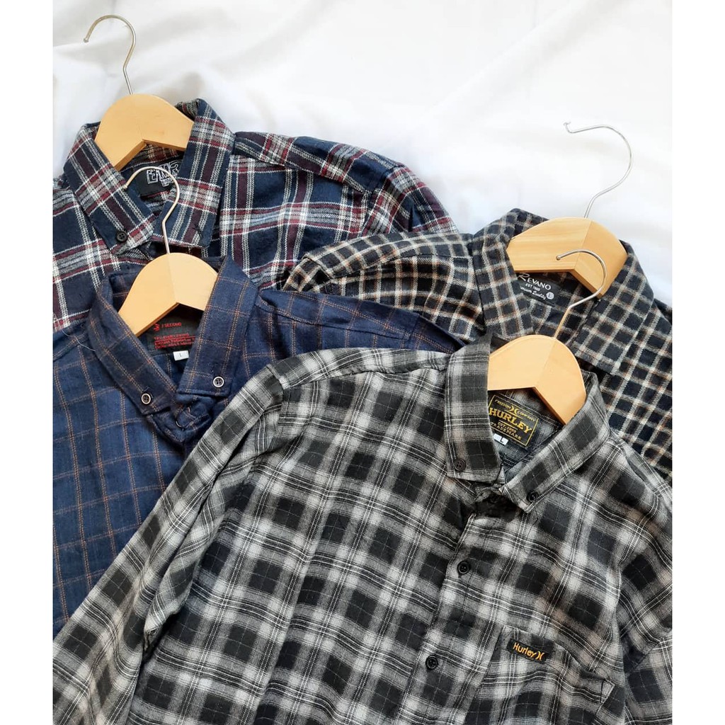 Kemeja Flanel Pria Wanita Tartan Kualitas Premium Lengan Panjang Unisex