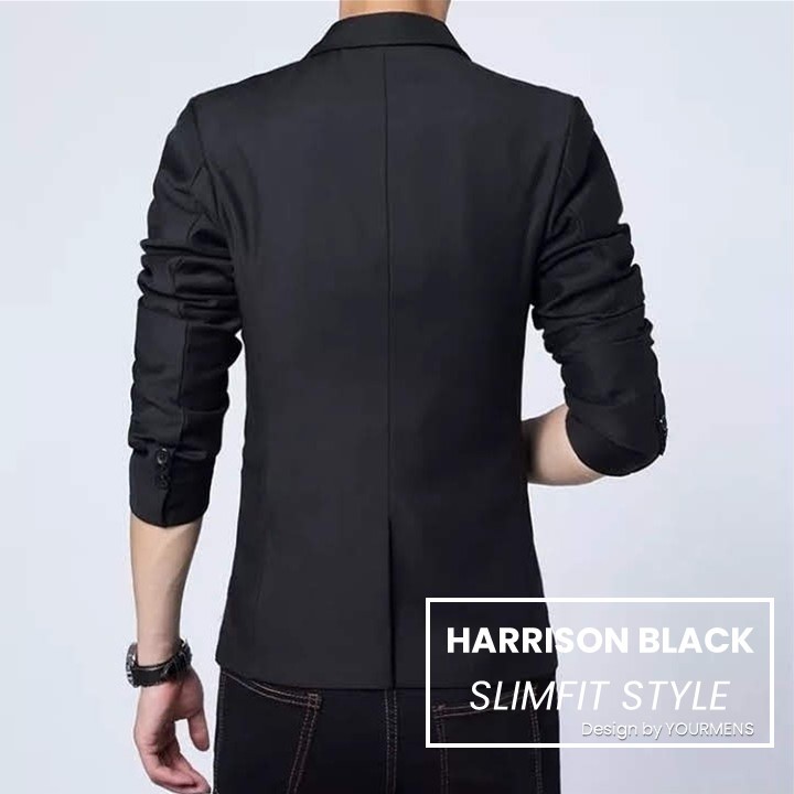 BLAZER SLIMFIT PRIA HARRISON BLACK SEMI FORMAL HIGH TWIST ORIGINAL NIKAYU SINGLE BUTTON