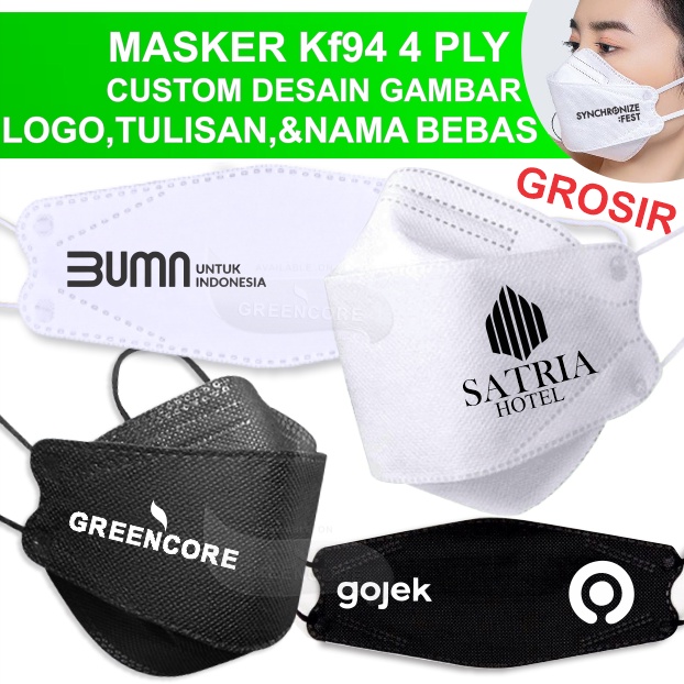 Masker kf94 korea 4 ply custom logo nama tulisan bebas tni polri terbaru non hijab warna warni hitam
