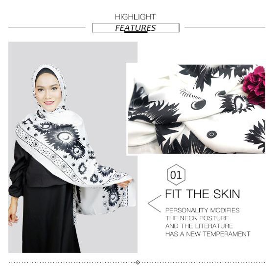 HIJAB PASHMINA SATIN PRINTING MOTIF / KERUDUNG JILBAB PASHMINA [SUNFLOWER FLOWER]