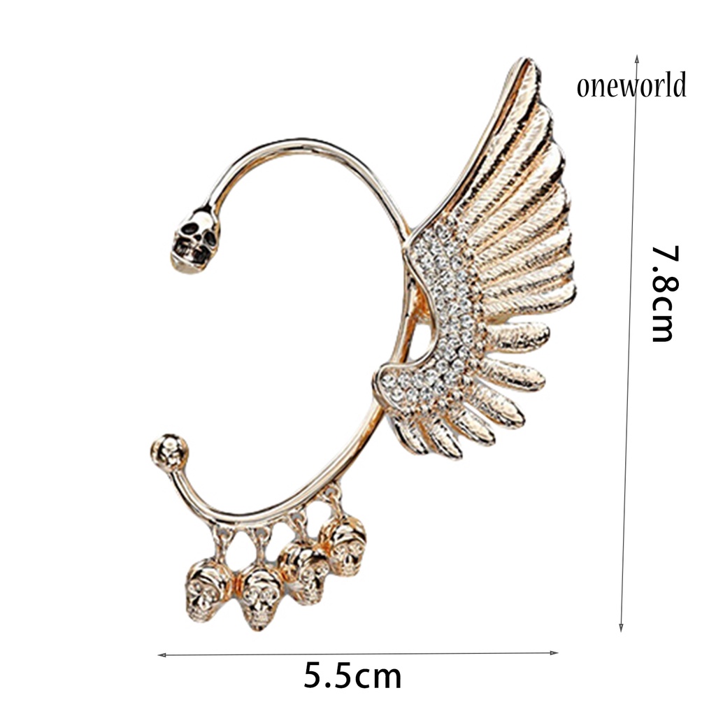 OW@ Women Rhinestone Wing Skull Shape Ear Clip Cuff Non-Pierced Earring for Left Ear