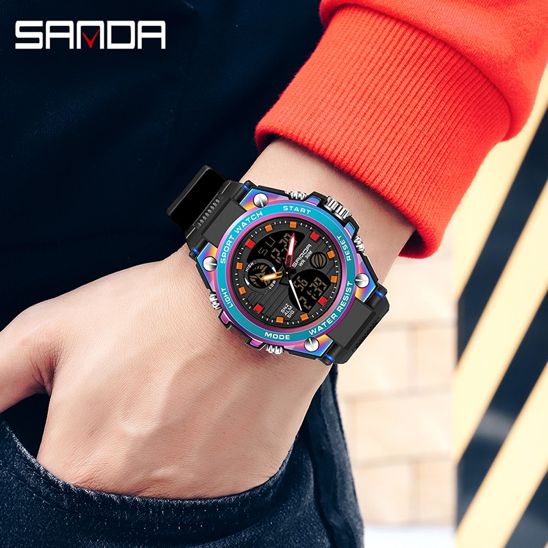 SANDA 739 Jam Tangan Pria Digital Analog Tali Rubber Fantasy Anti Air WATCHKITE WKOS