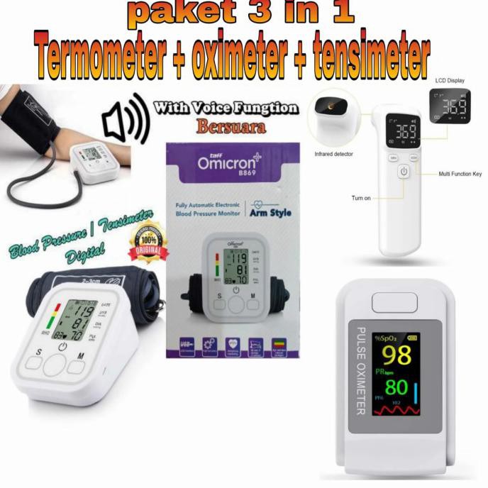 Jual Paket 3 In 1 Oximeter Tensimeter Termometer Non Contact