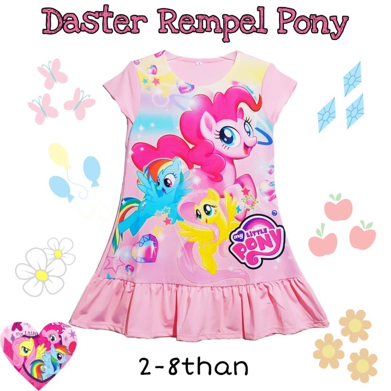 PIYAMA ANAK PEREMPUAN DASTER IMPORT MURAH BAJU TIDUR ANAK KERAH LENGAN PENDEK PRINTING MY LITTLE PON