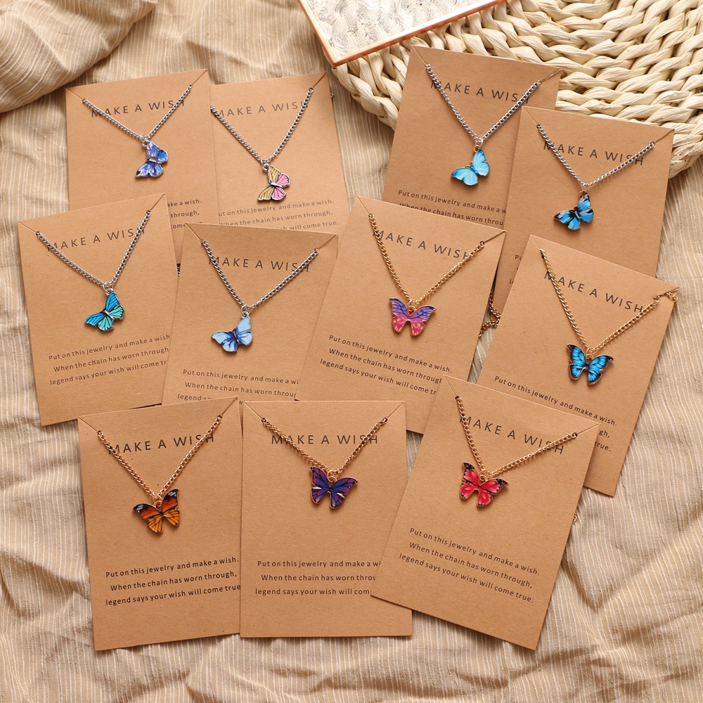 Dripping glaze butterfly pendant necklace pendant clavicle chain for women