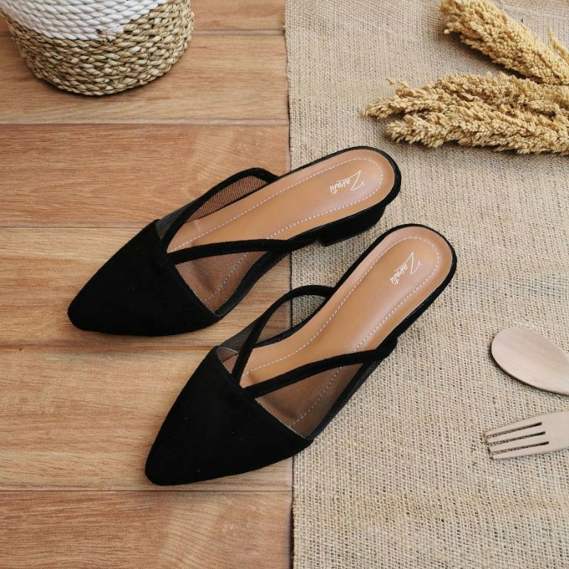 sandal sepatu mules wanita bagus murah ukuran besar-jumbo 40-41 42 43 44 45 heels bustong hitam / sendal formal cewek big size