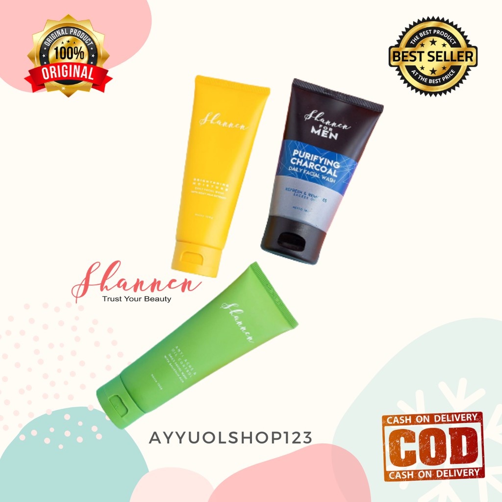 Facial Wash + Facemist Shannen Brightening, Acne dan For Men
