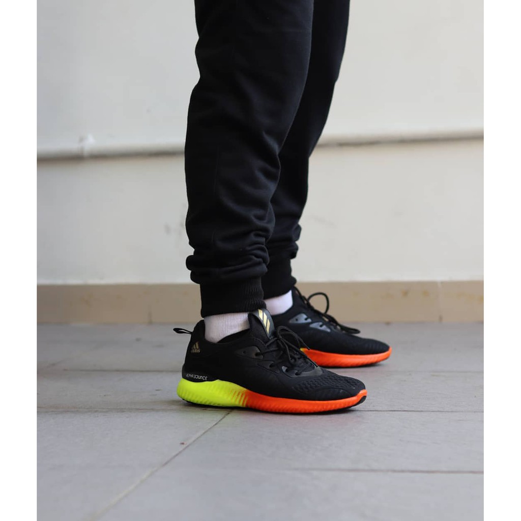 Sepatu Adidas Alphabounce Grade Original Sneakers Sport Running Black Neon Orange Kado hadiah Pria
