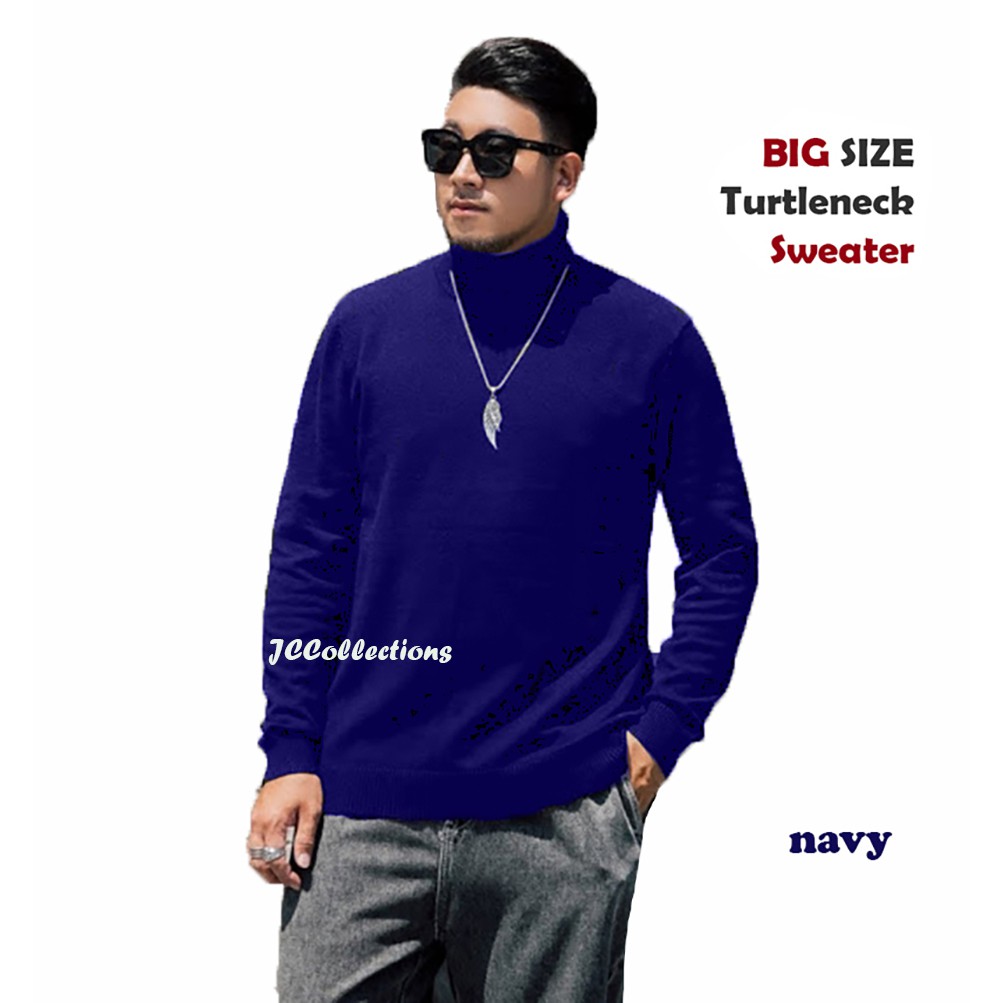 Sweater Turtleneck Big Size 3XL Pria Rajut /  Knitting Jumbo Sweater Roundhand - JCCollections-Navy Big
