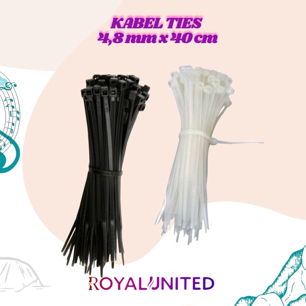 Kabel Ties ISI 100 Tebal Hitam Putih 4.8mm x 40 cm / Kabel Tis / Tali Kabel / Pengikat Plastik / Kabel Serut Kretek hot