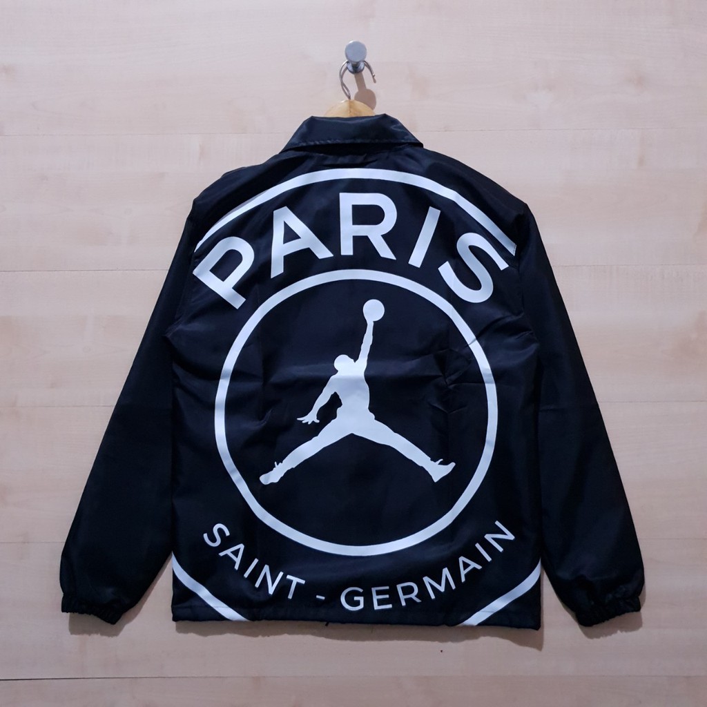 JAKET COACH WINDBREAKER JORDAN X PSG LOGO BLACK