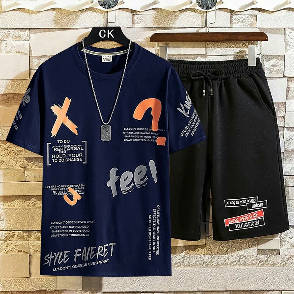 BISA COD// pakaian pria terbaru size L,XL baju&amp;celana 1 stel fashion pria keren stelan pria terlaris stelan fee - panteloni