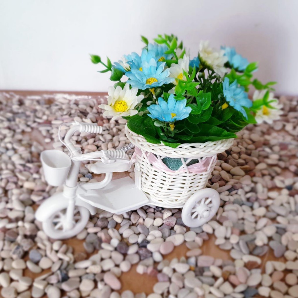 Bunga Pajangan  Bunga Hias Plastik  Bunga Dekorasi  Tanaman Artifisial Pot Sepeda Mini