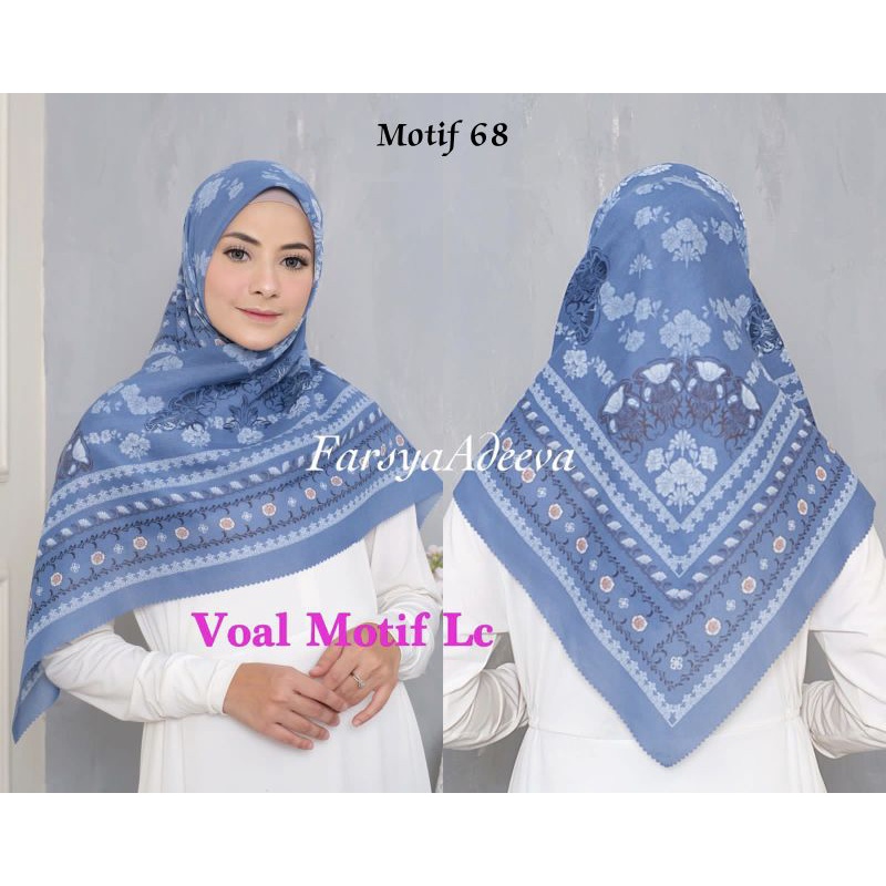 Hijab VOAL PREMIUM Motif 68 Jilbab Segiempat Motif Laser Cut-68. Blue toska