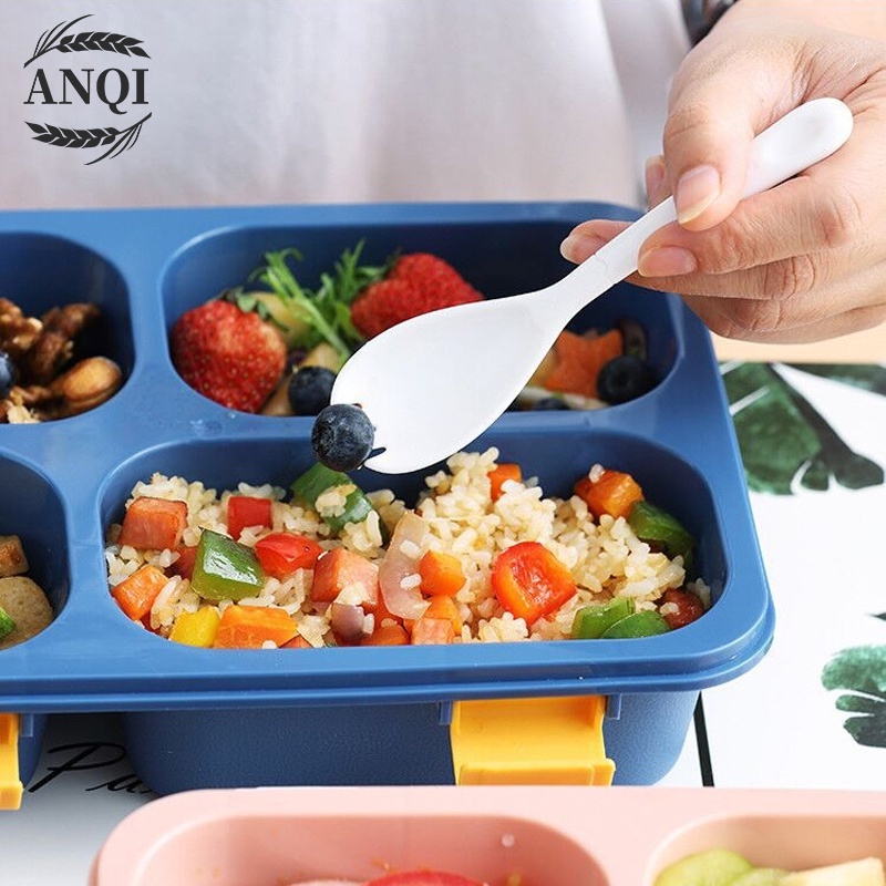 ANQI 1888 Kotak makan 3/4 Grid Lunch Box/Tempat Makan Dan free Sendok/Anti bocor 850ml/1300ml