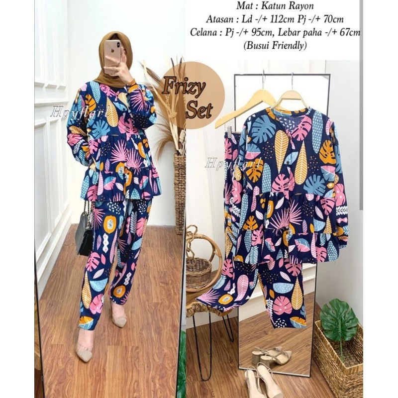 (BAYAR DITEMPAT) ( 1KG MUAT 5PCS ) FRIZY ONE SET GAMIS RAYON VISCOSE PREMIUM