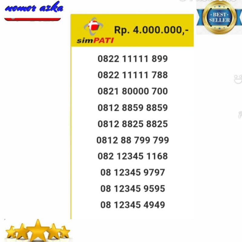 Nomor cantik simpati 0822 11111 899 seri Panca 11111 rapi Bsm03