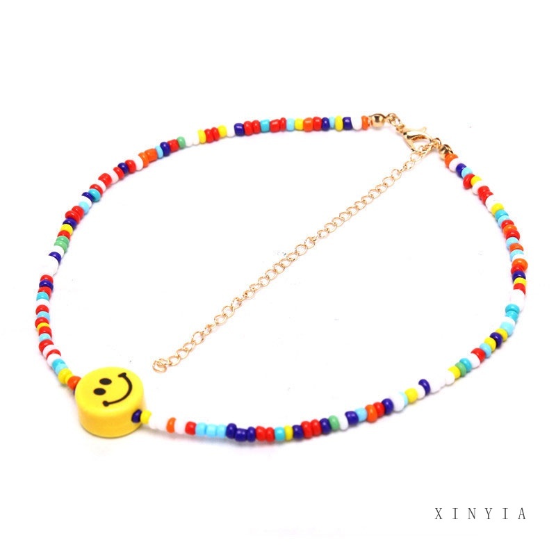 Fashion Smile Retro Bohemian Short Colorful Rice Beads Popular Necklace Ladies Accessories