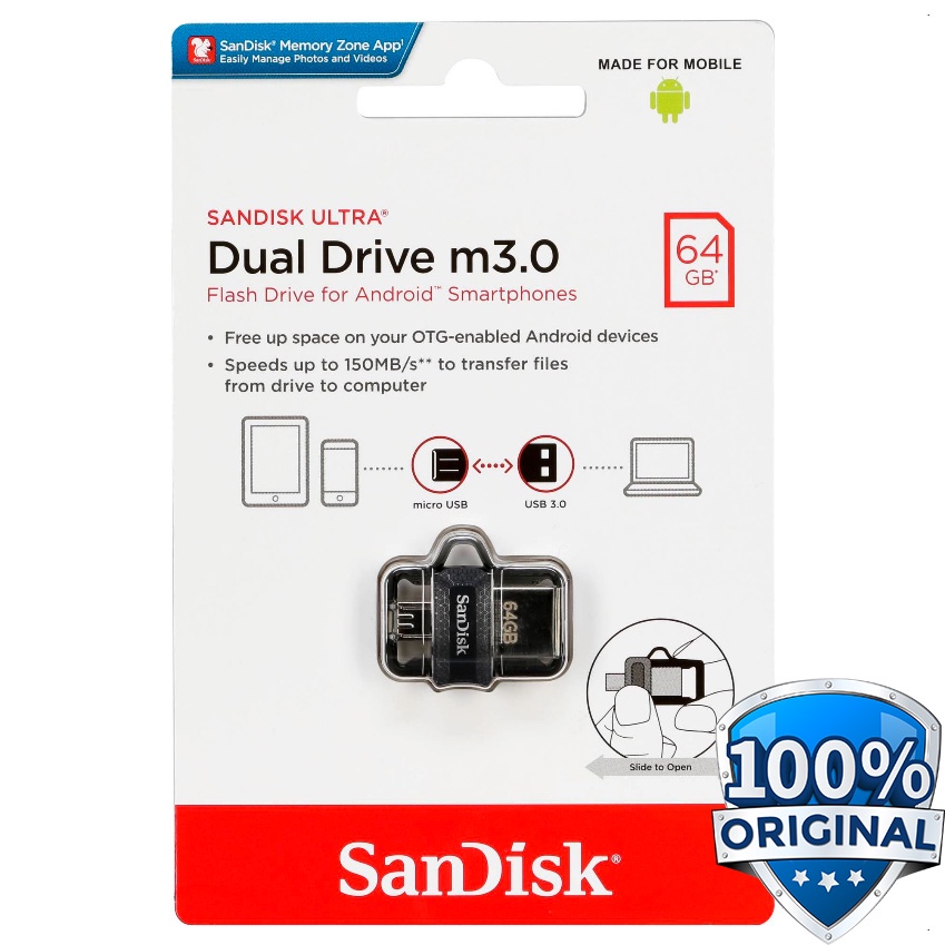 Sandisk Dual OTG 64GB USB Flash Drive Flashdisk 150M-S USB 3.0 ORIGINAL 3.0