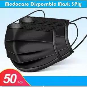 MASKER HITAM EARLOOP DAN HIJAB 3 PLY ISI 50PCS