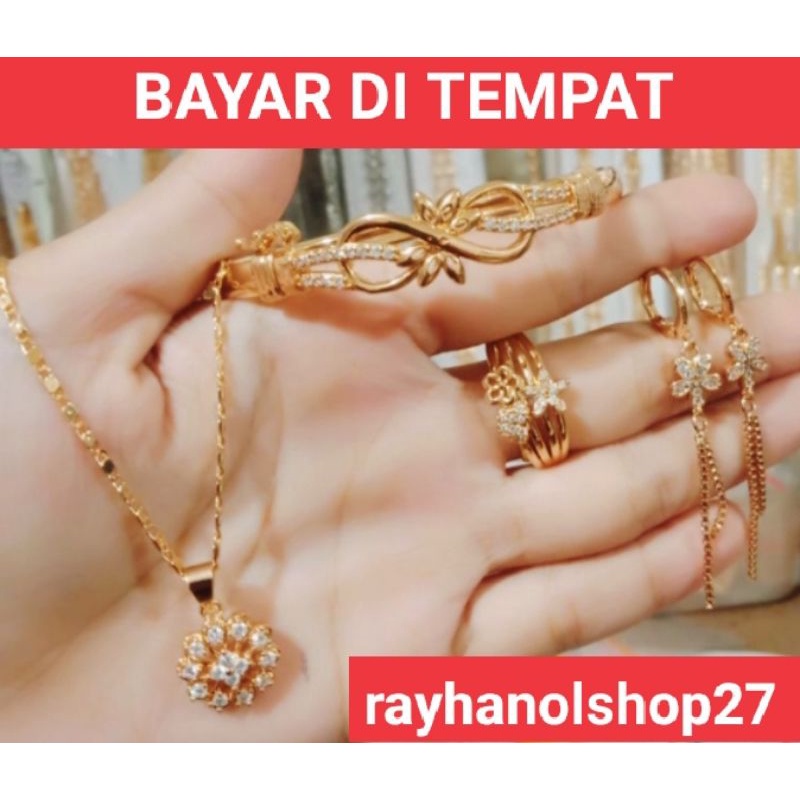 set perhiasan wanita Titanium motif terbaru pilihan berlapis emas 24 k anti alergi