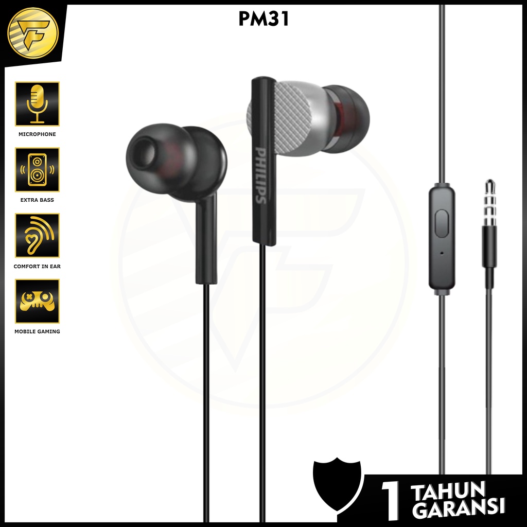 Earphone P31 stereo bass music telfon headset mic