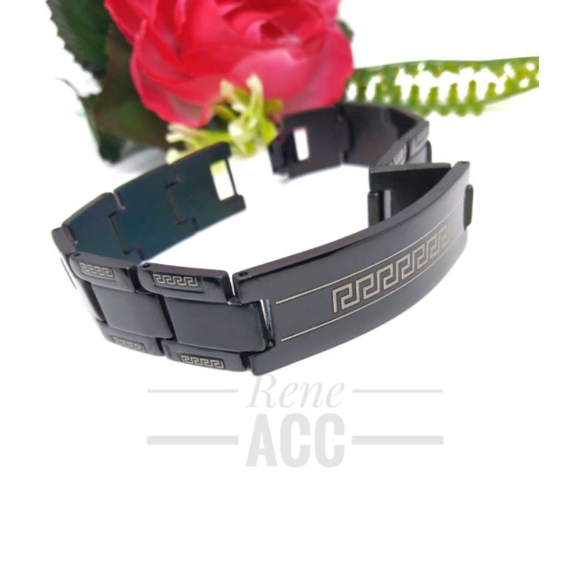 Gelang Titanium pria cowok Black Necklace anti karat