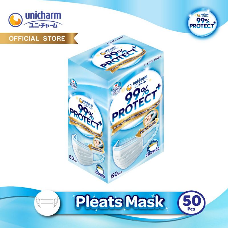Masker Unicharm 99% Protect+ Pleats  M isi 50pcs