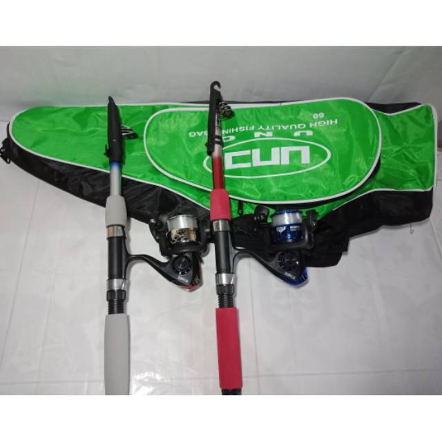 Dua Set Pancing Murah Reel Joran Antena dan Tas