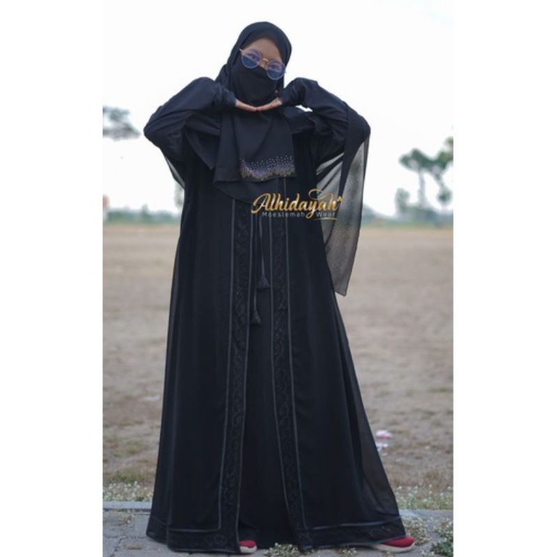 Abaya Salwa Gamis Jetblack kombinasi siffon silky