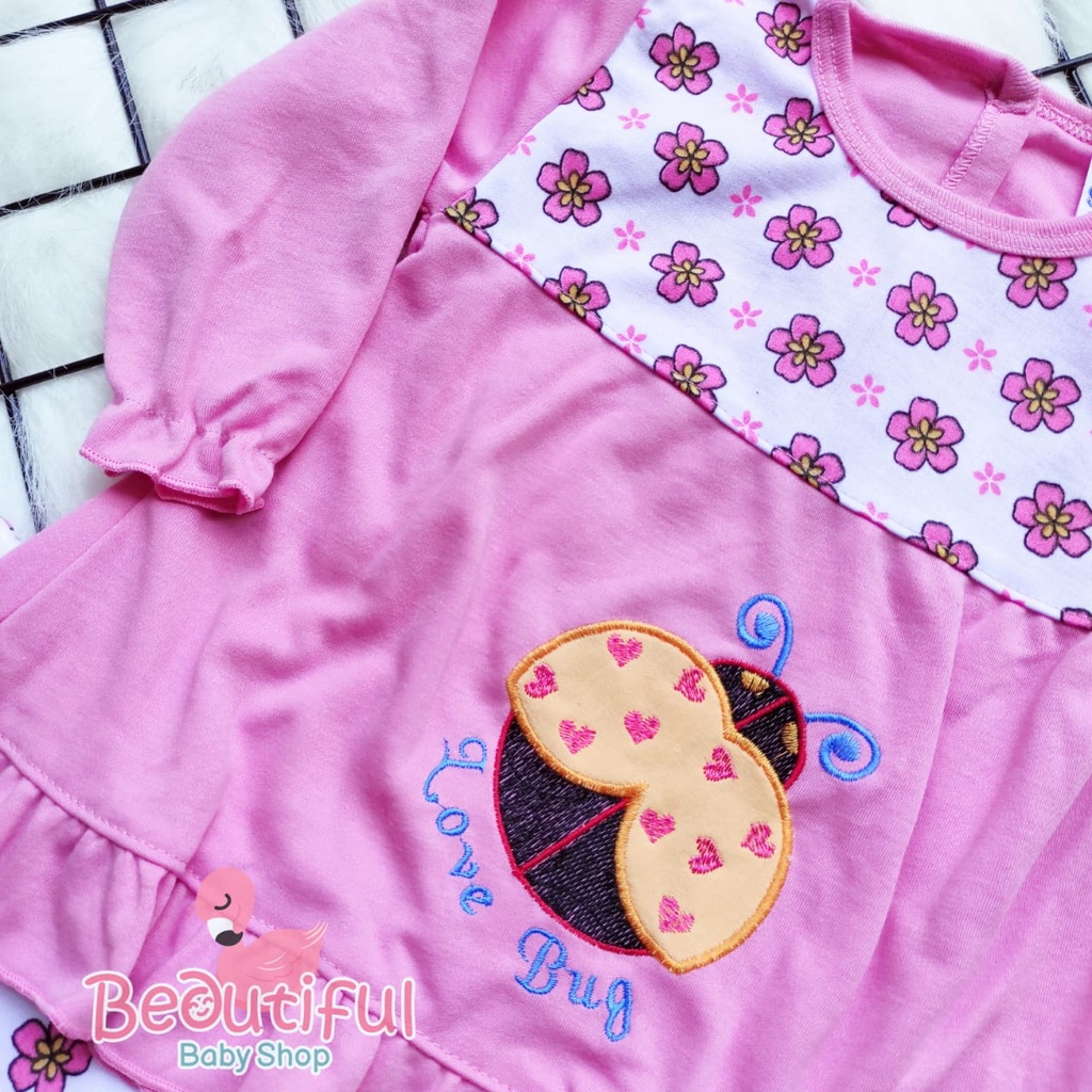 Baby.ou - Setelan Baju Bayi Lengan Panjang Celana Panjang Motif Kumbang / Setelan Piyama Bayi Perempuan 3-12 Bulan / Baju Bayi Perempuan Syifana