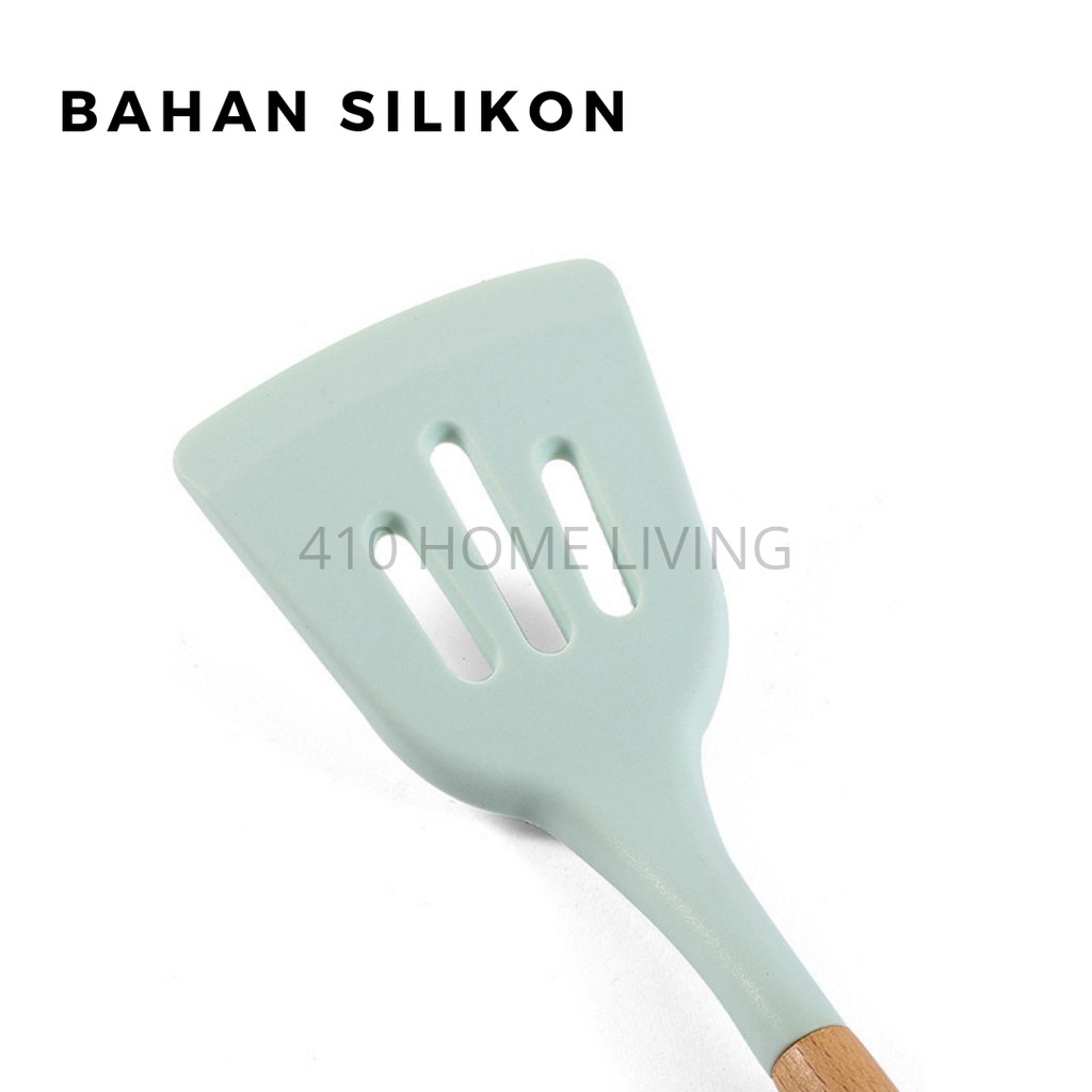 H✦ Danica Alat Masak Silikon Gagang Kayu Silicone Utensil Set