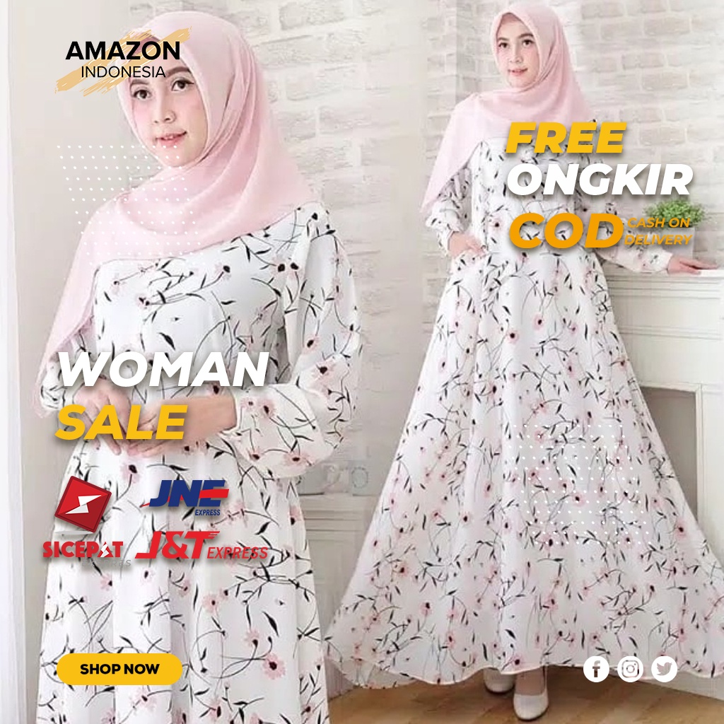 DRESS MAXI GAMIS PAKAIAN WANITA MUSLIM WARNA WHITE PUTIH BAHAN WOLFIS ORIGINAL MOTIF ASLI BUSUI FRIENDLY