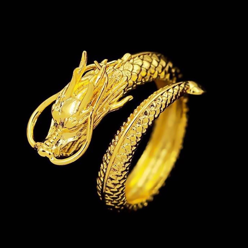 Cincin Gambar Naga Warna Gold Bisa Disesuaikan untuk Pasangan