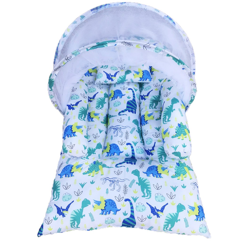 Tempat Tidur Bayi Lipat Berkelambu Motif Sunny Farm Kain Katun | Kasur Bayi Lipat | Matras Bayi-11.dino time putih