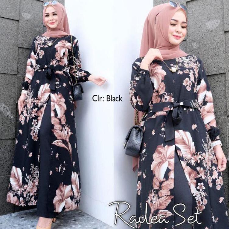 laras xL long set celana bahan scuba / stelan murah /stelan tunik panjang one set