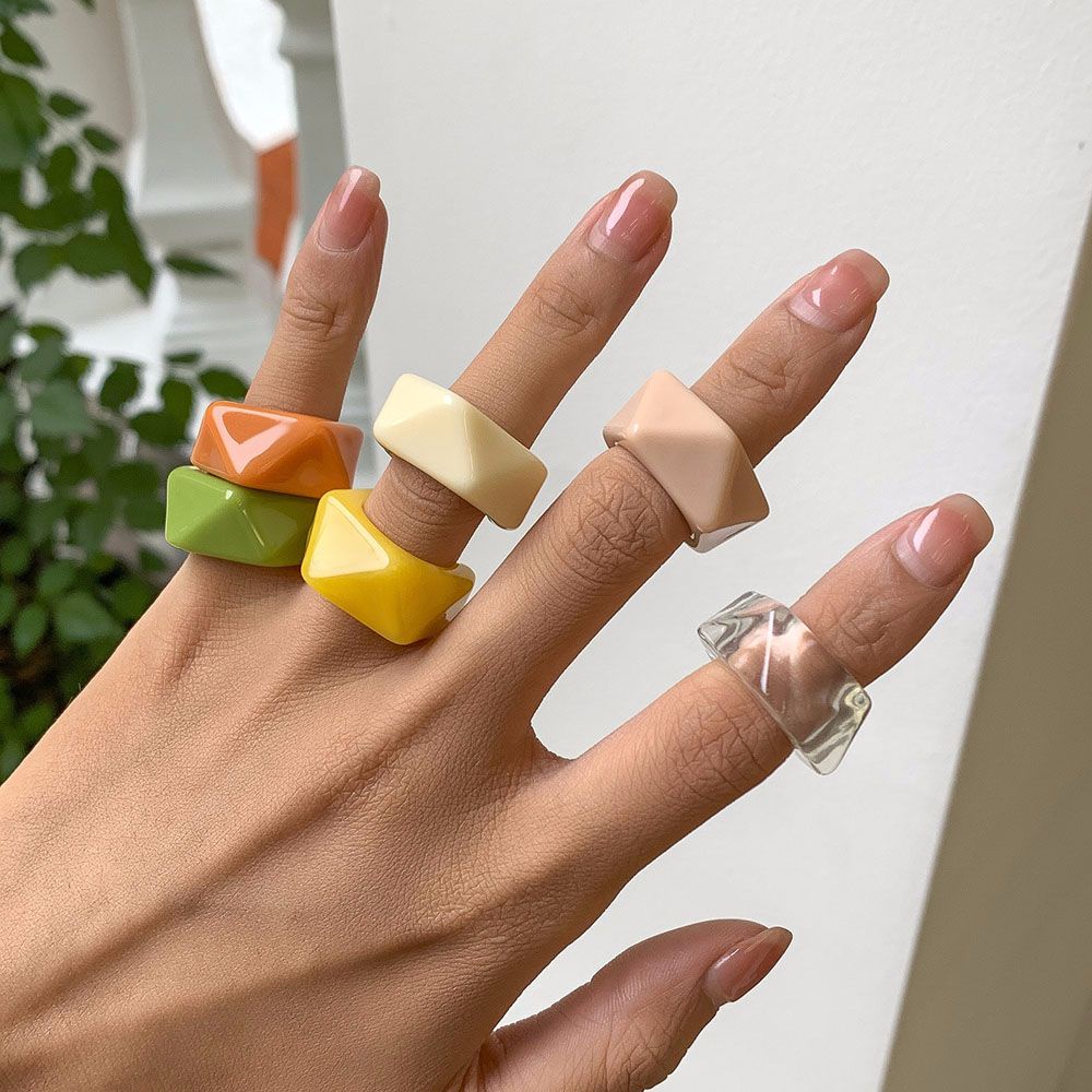 MXBEAUTY Men Resin Rings Korean Open Ring Finger Rings Thumb Ring Punk Candy Color Irregular Women Girls Chunky Fashion Jewelry/Multicolor