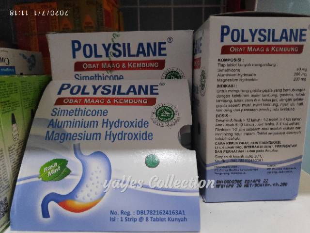 Polysilane obat maag kembung perut pil kunyah 1 strip 8 tablet polisilen polycilane mag