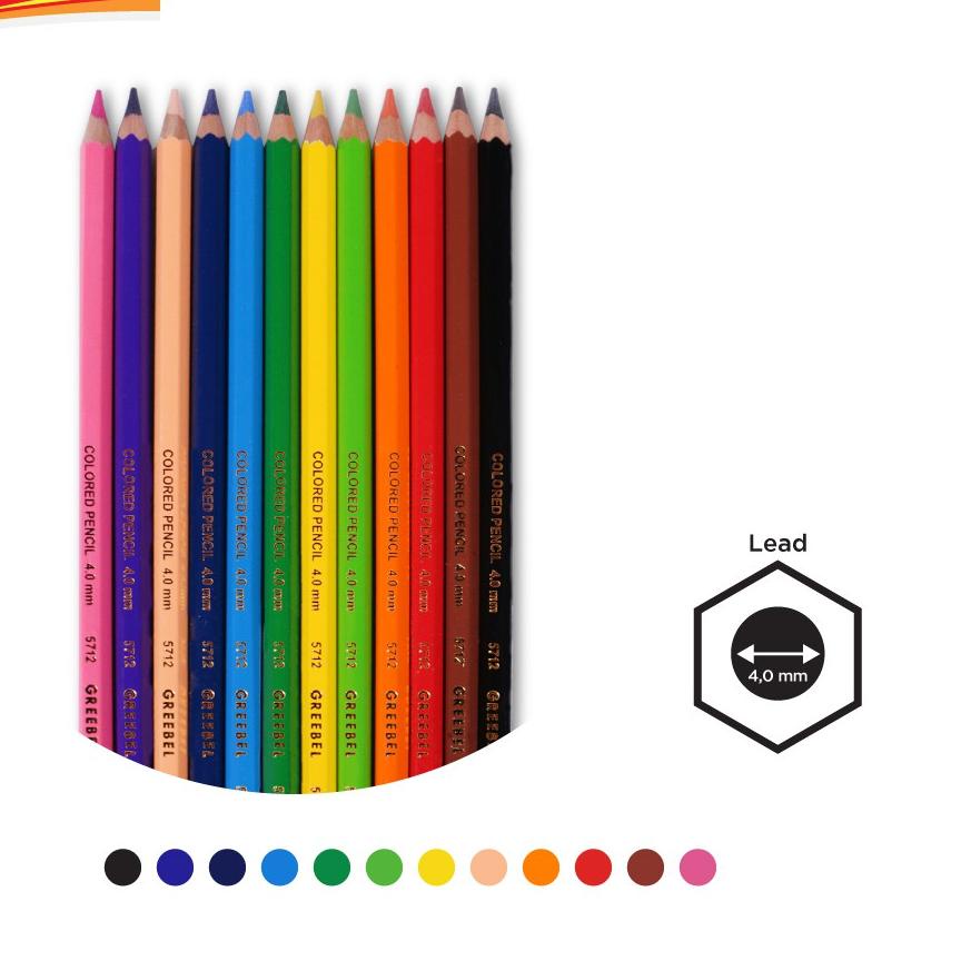 

Hot Sale GREEBEL 5712 4.0 Extra Strong Classic Colour Pencils Pensil Warna12 Warna