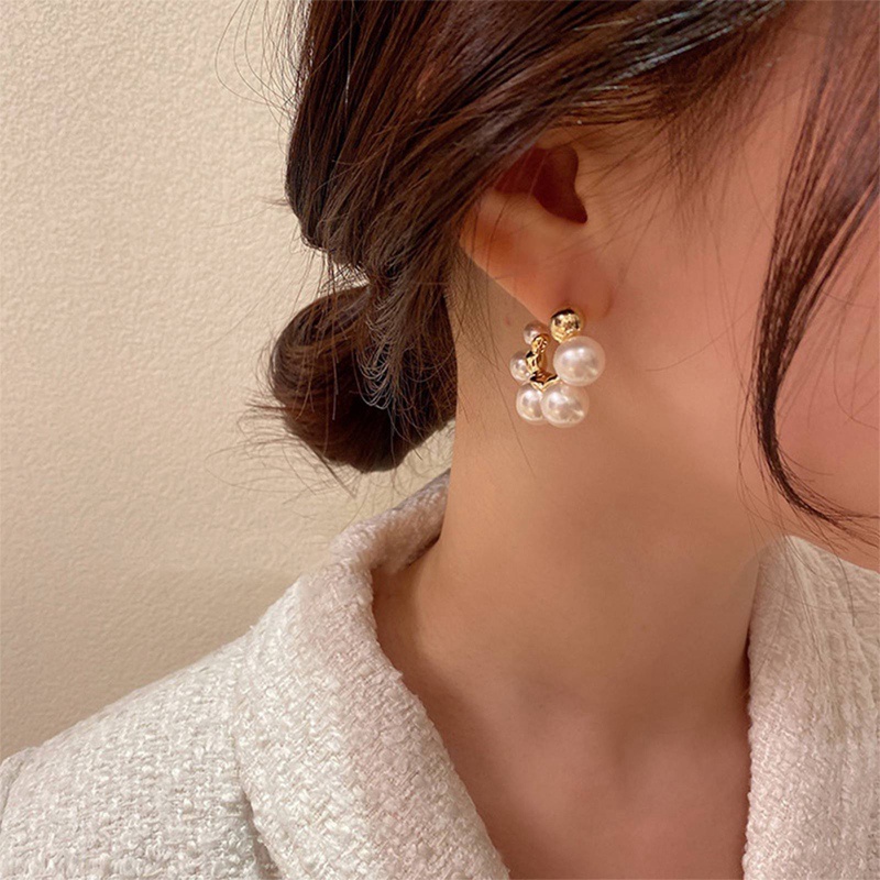 Anting Tusuk Sterling Silver 925 Desain Bulat Hias Mutiara Imitasi Simple Ala Korea Untuk Wanita