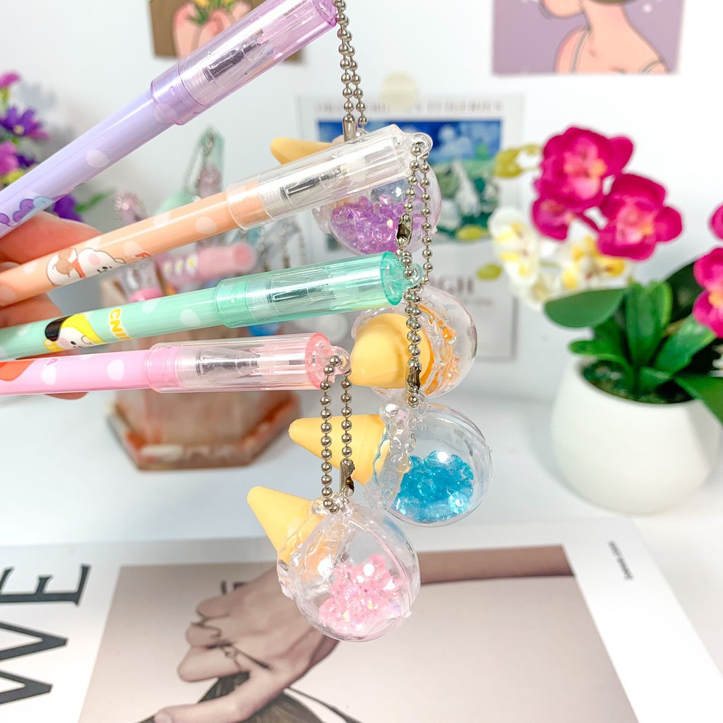 Pulpen gantungan eskrim Kristal Crystal warna pastel tinta hitam pena unik kado ultah souvenir kekinian