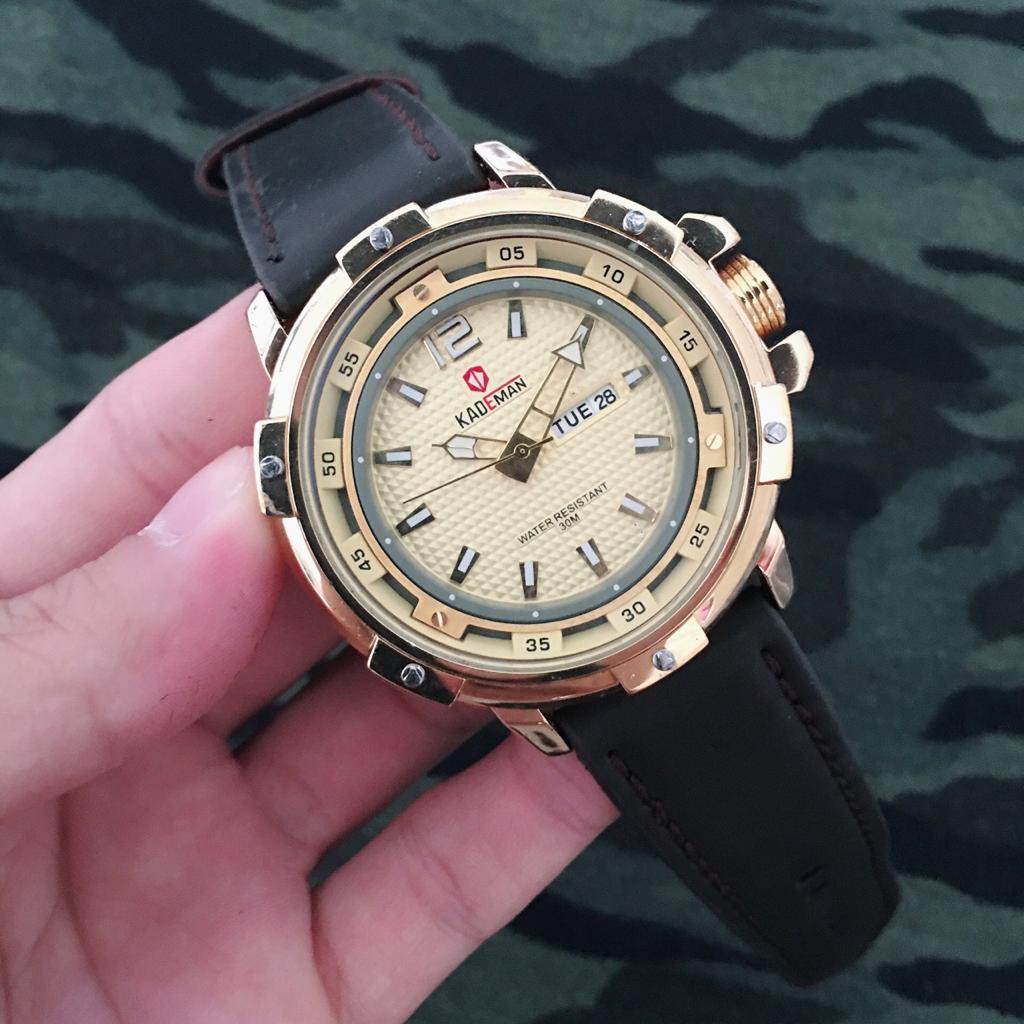 JAM TANGAN KADEMAN PRIA TANGGAL AHRI AKTIF TALI KULIT ORIGINAL