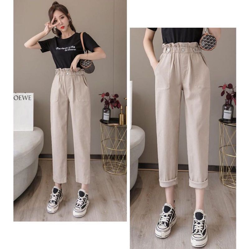 QUEEN SAKURA - C7742Q - SOYA CASUAL COZY PANTS IMPORT - CELANA HIGHWAIST CASUAL KOREA WANITA IMPORT