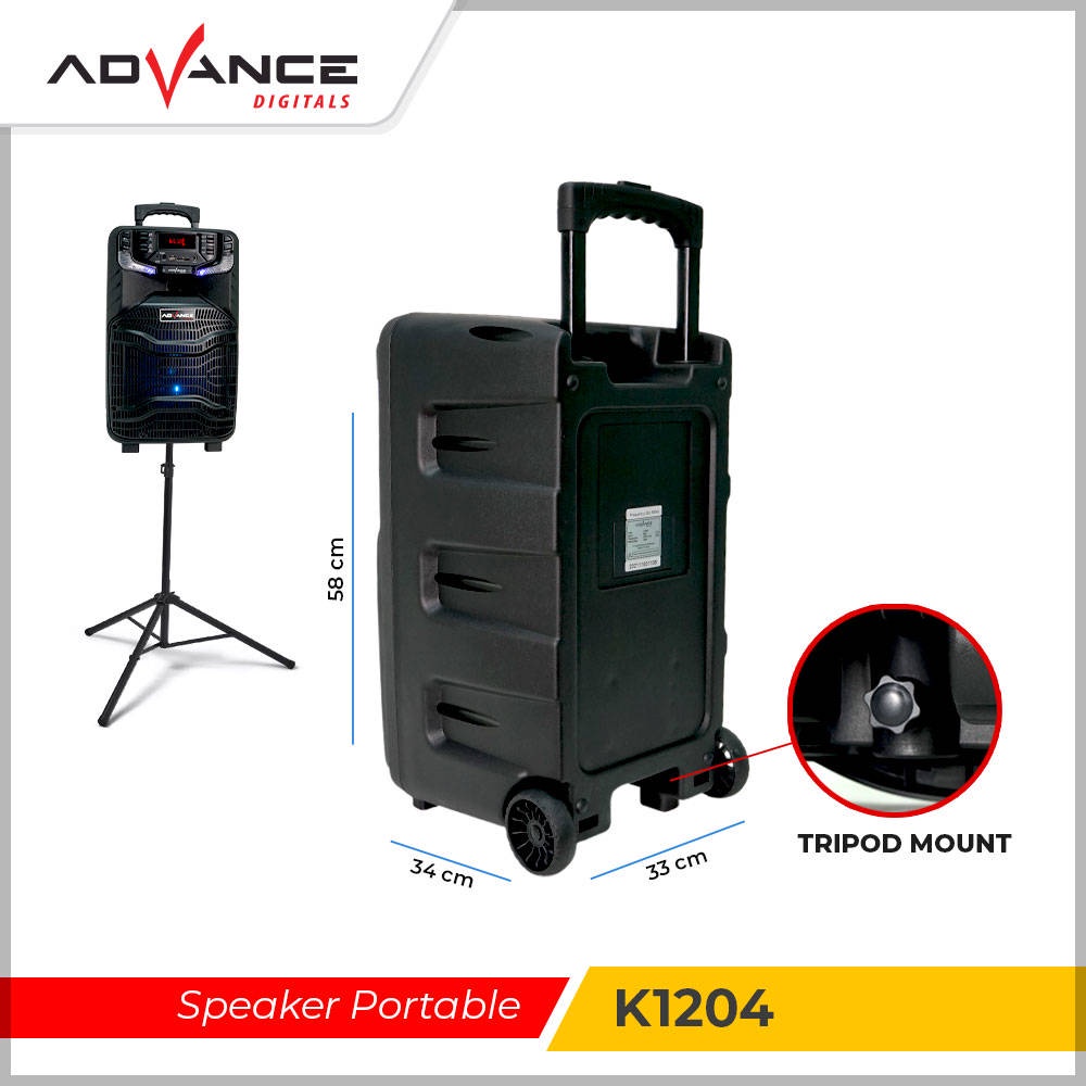 【READY STOCK】 Advance K1204 Speaker Meeting Karaoke Bluetooth 12 Inch Free 1 Mic Wireless with LED light TWS function