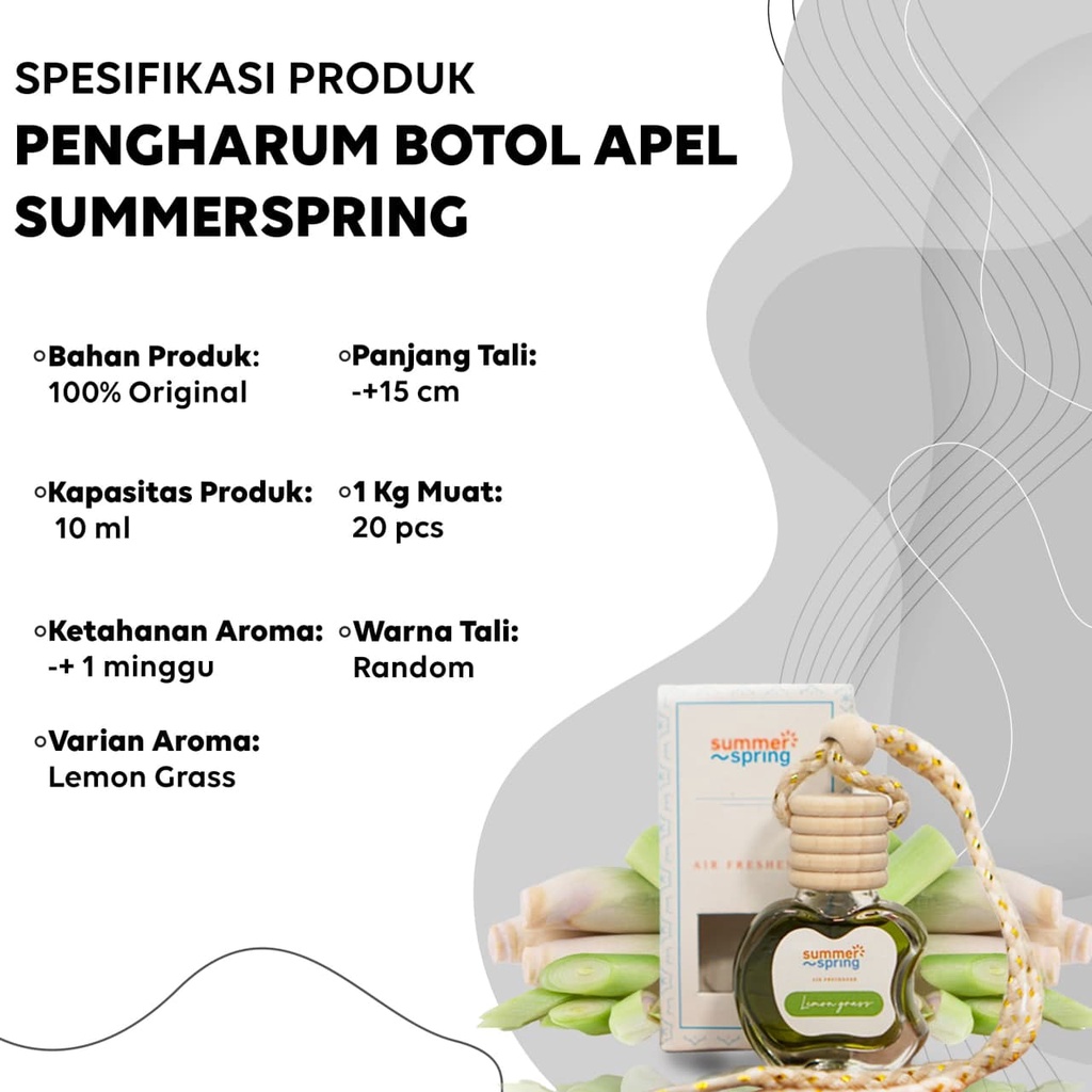 Parfum Mobil Pengharum Ruangan Pewangi Kamar Tidur Harum Summer Spring | Apel | Aroma Lemongrass