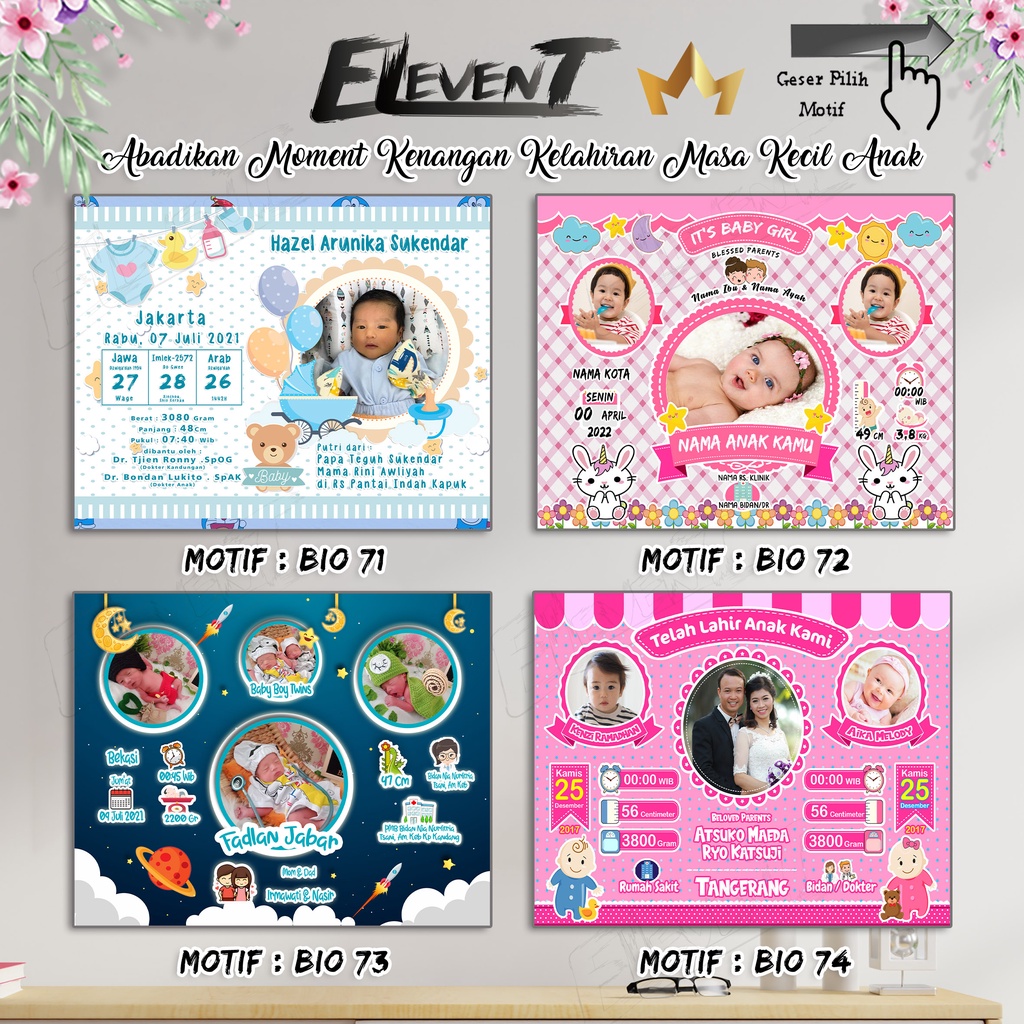 Miliki Softfile Biodata Bayi Data Kelahiran Anak Harga Terjangkau Banyak Pilihan 182 Motif Unik Tinggal Cetak Sendiri dengan data Desain bayi Newborn Baby untuk pajangan walldecor bingkai  pigura popup dllbisa Murah-71-74